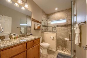 Combined shower/tub, hair dryer