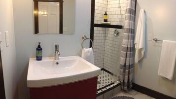 Hair dryer, towels, toilet paper