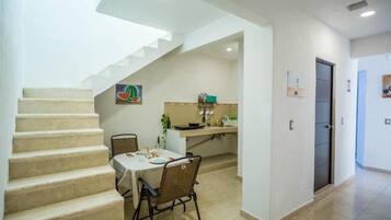 Mini-fridge, microwave