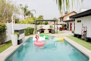 A heated pool, a waterfall pool