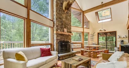 Northeast Passage Chalet is a cozy and warm. Wonderful hot tub on the deck and a great big stone fireplace.