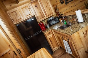 Fridge, microwave, coffee/tea maker, toaster