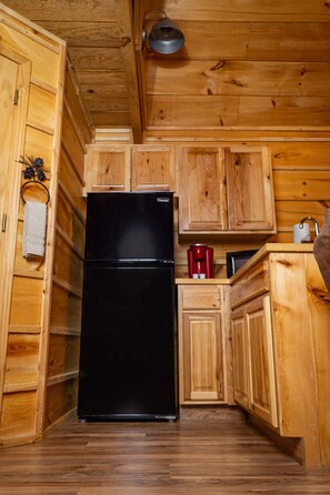 Fridge, microwave, coffee/tea maker, toaster