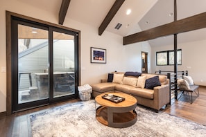 Beautiful modern walk to town | Living room | 55-inch flat-screen TV with cable channels, TV, fireplace - DV Loop Old Town Home by Luxury Mountain Destinations (Park City)
