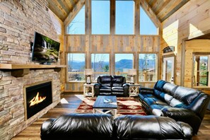 Smart TV, fireplace, video games, DVD player