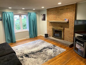 Smart TV, DVD player, books, video library
