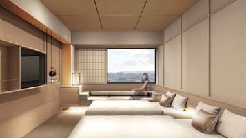 Caja de seguridad en la habitación y tabla de planchar con plancha