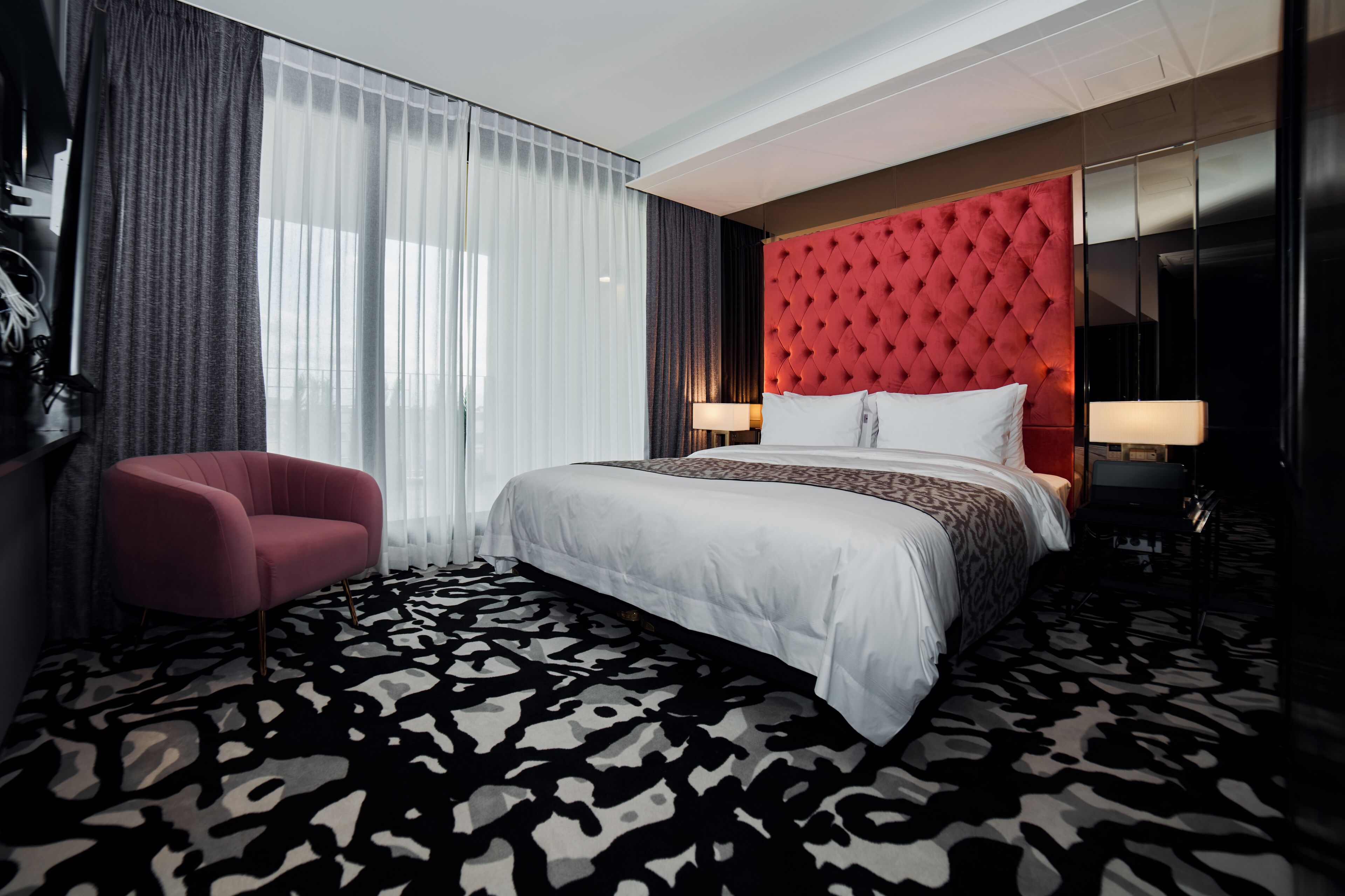 1 bedroom, premium bedding, memory-foam beds, blackout curtains