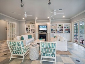 TV, DVD player, books