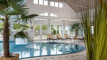 Indoor pool, outdoor pool, pool loungers