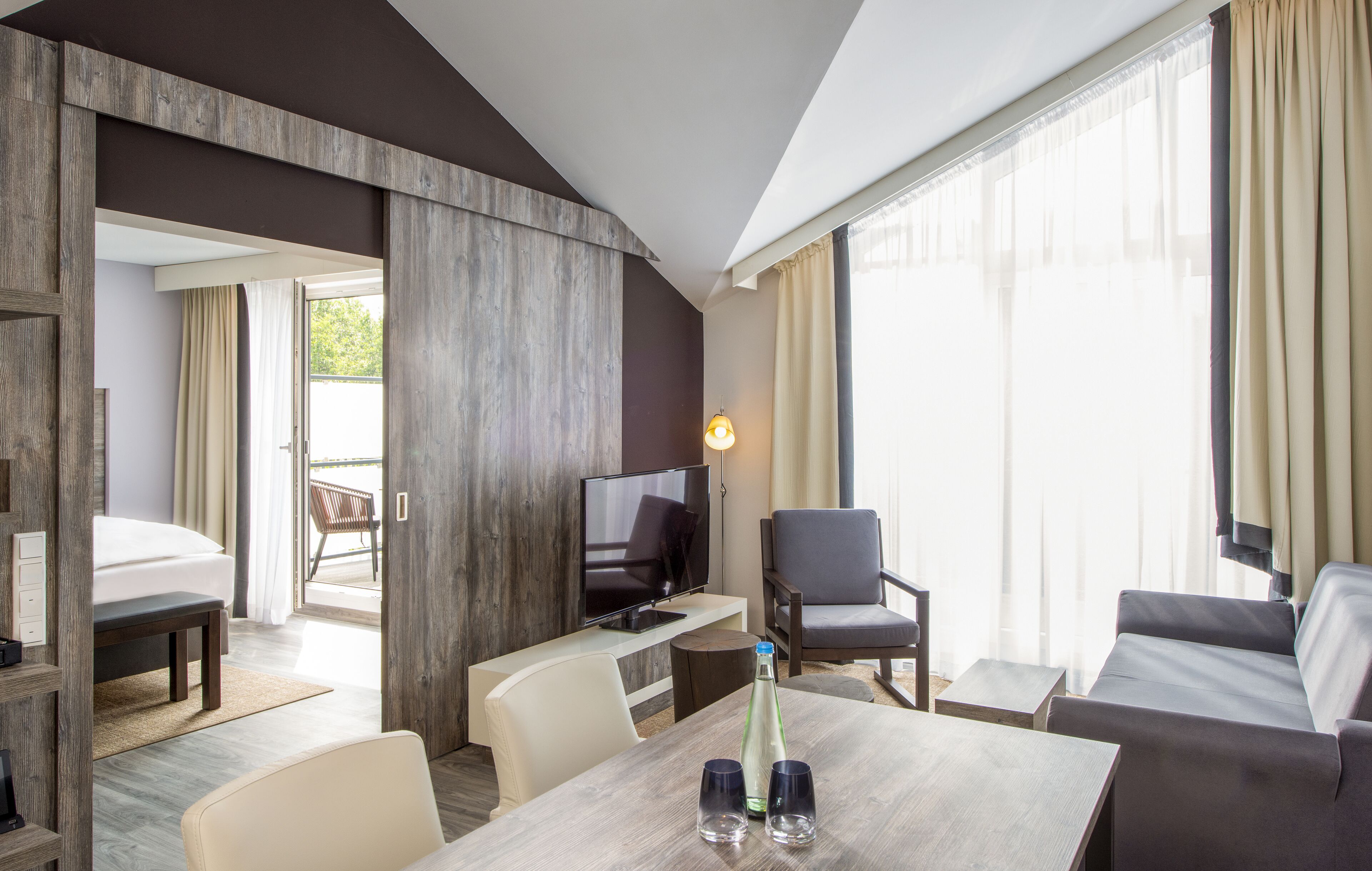 classic apartment, 1 king bed with sofa bed, non smoking, balcony | living area | 49-inch led tv with satellite channels, tv