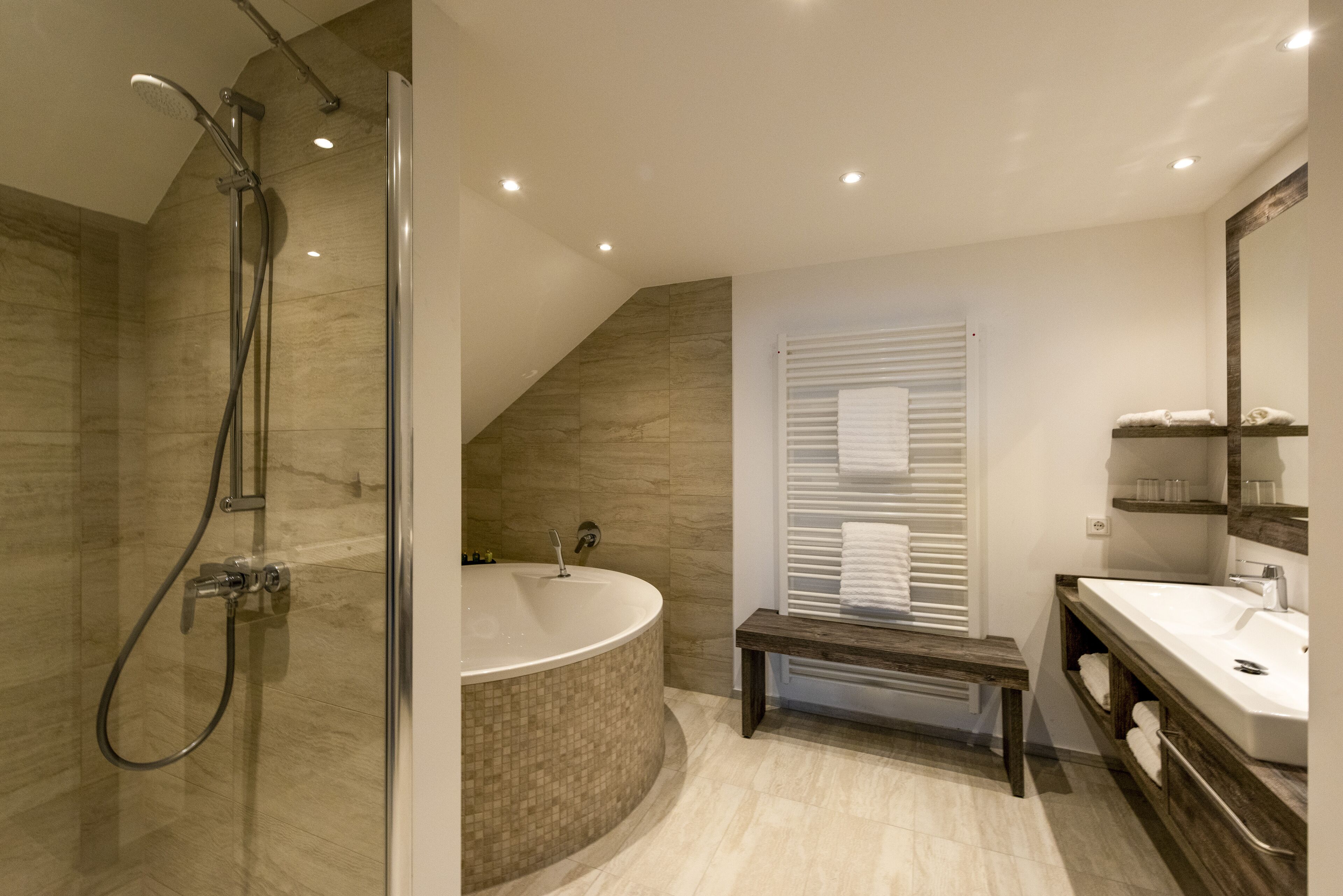 free toiletries, hair dryer, bathrobes, towels