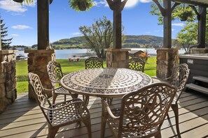 Outdoor dining - Walk to Wisp! Flat Lakefront + Fire Pit and Huge Dock! (McHenry)