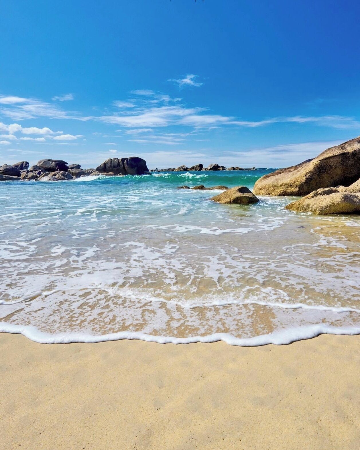 On the beach, sun loungers