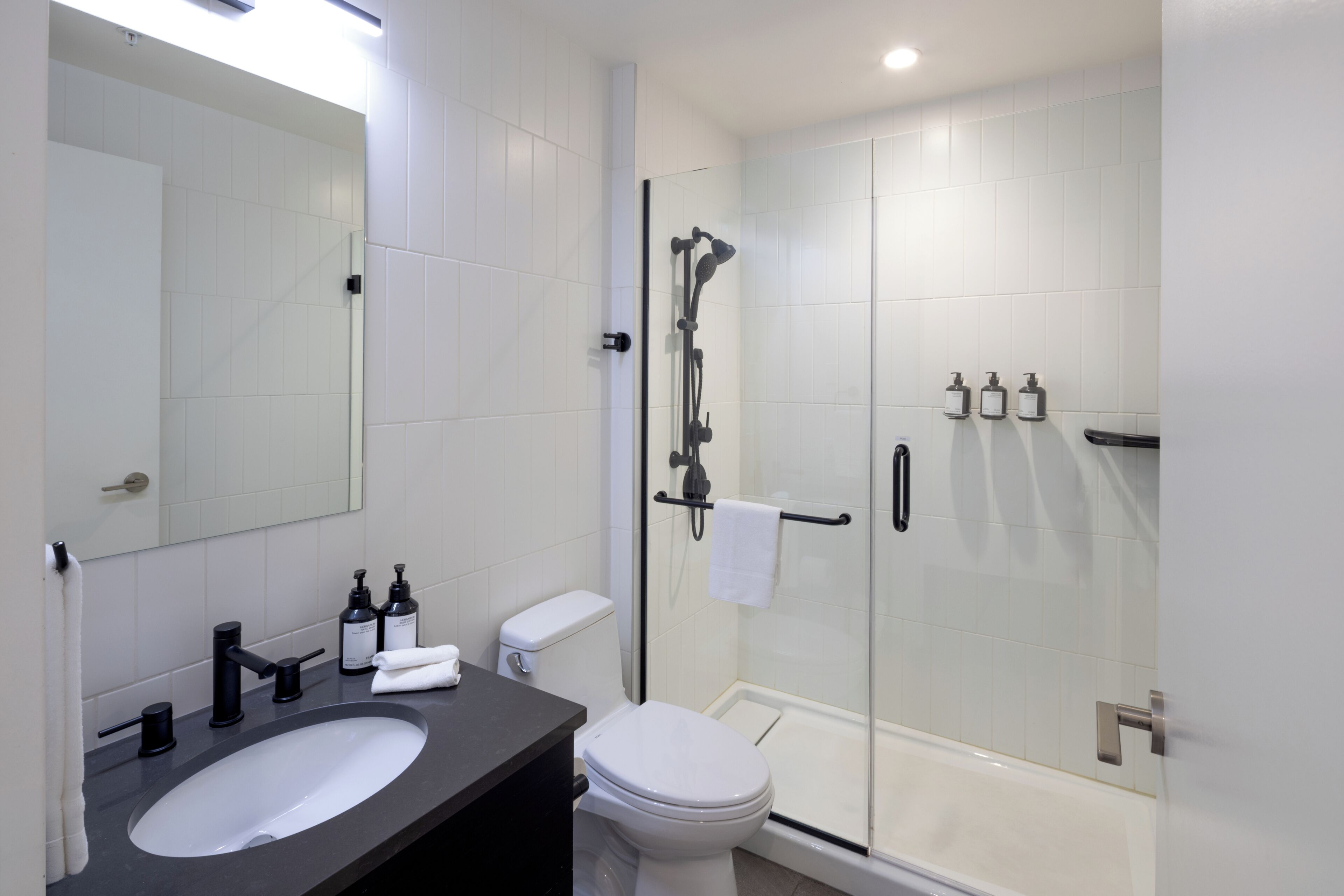 Phòng Suite, 1 giường cỡ king và sofa giường, bếp, quang cảnh sân vườn | Phòng tắm | Buồng tắm vòi sen, đồ dùng nhà tắm được thiết kế riêng, máy sấy tóc 