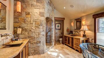 Bathtub, hair dryer, towels