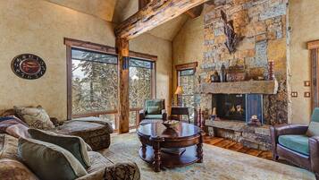 Televisie, een open haard en een filmbibliotheek