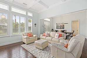Smart TV, fireplace, video games, DVD player