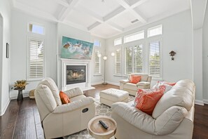 Smart TV, fireplace, video games, DVD player
