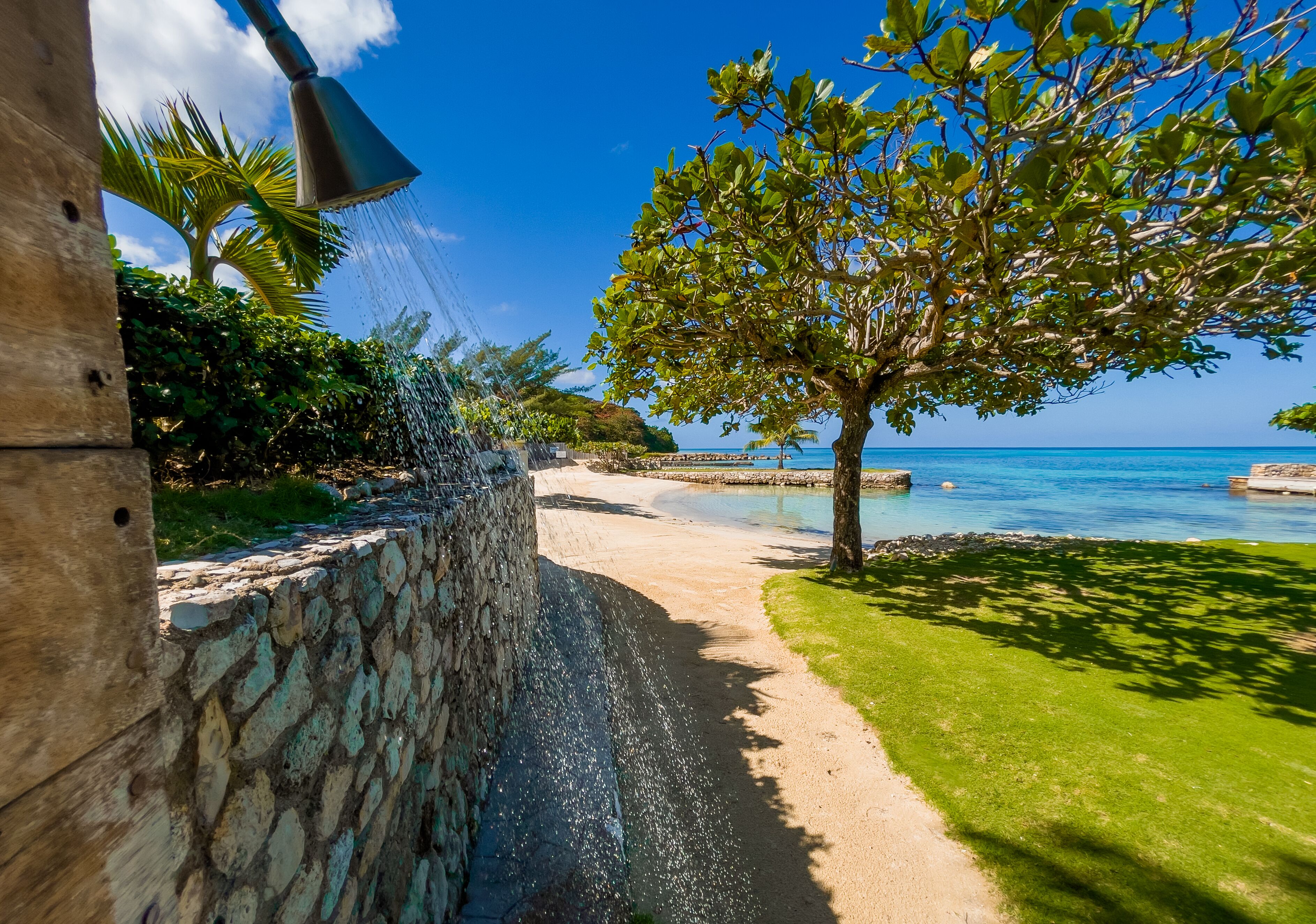 On the beach, sun loungers, beach towels