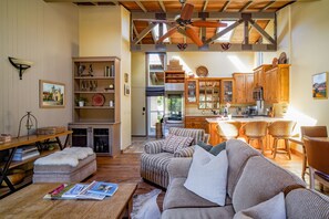 TV connectée, cheminée, livres