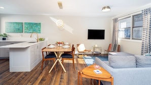 A modern apartment with a kitchen, dining area, and living room. - Modern Mid-Town Hideaway, Steps to Gondola, Walk Anywhere (Telluride)