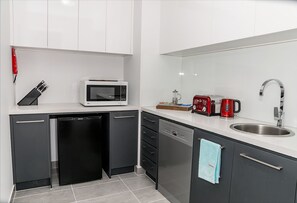 Fridge, microwave, dishwasher, electric kettle