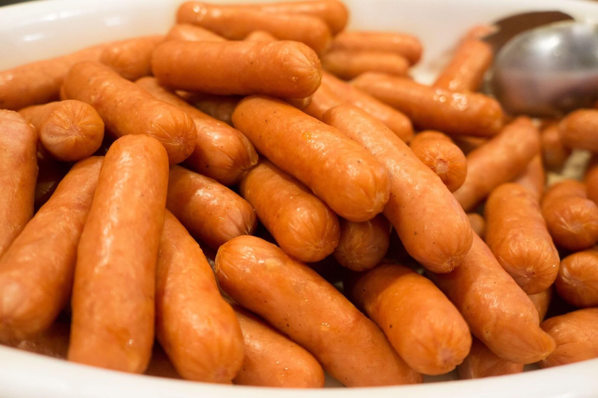 A bowl of sausages.