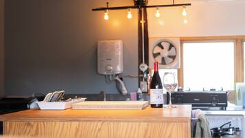 Fridge, microwave, coffee/tea maker, electric kettle
