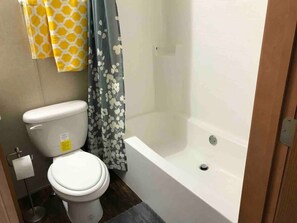 Combined shower/tub, hair dryer, towels, soap - Trail End Cottage in 8 Acre Land In Lake or Lakes (Cloyne)