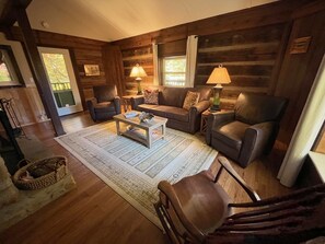 Smart TV, chimenea y libros