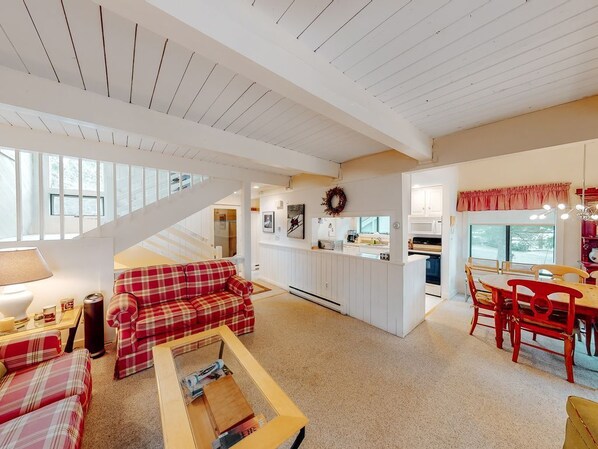 TV, fireplace, DVD player, books