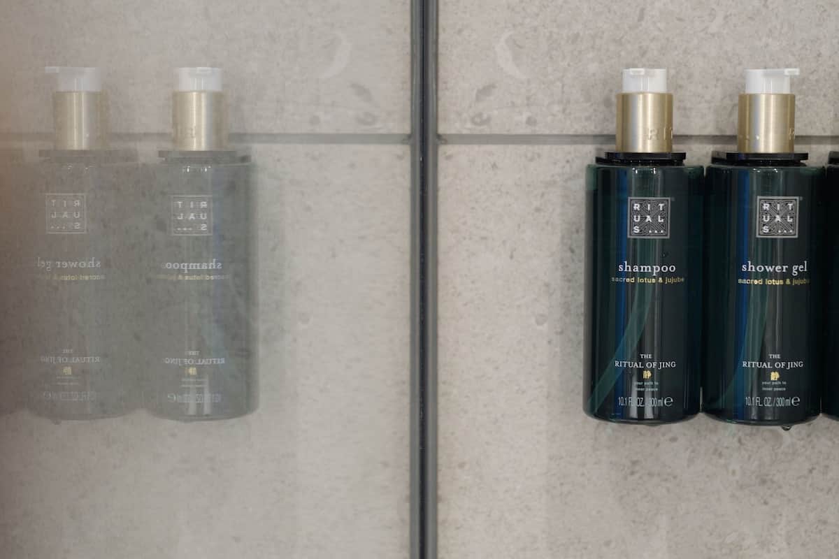 shower, free toiletries, hair dryer