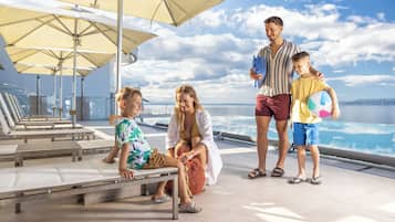 Indoor pool, seasonal outdoor pool, pool umbrellas, sun loungers