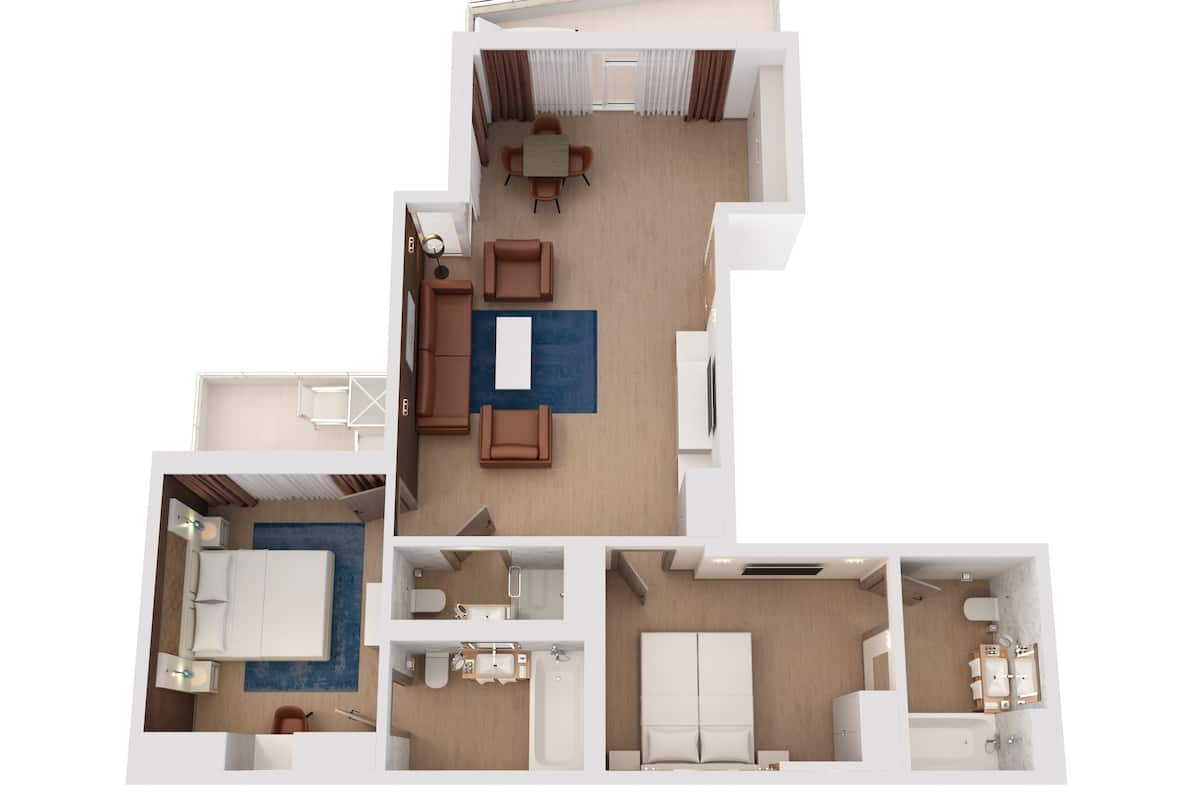 华丽套房, 2 间卧室 | 防过敏的被褥、迷你吧、客房内保险箱、笔记本电脑工作区