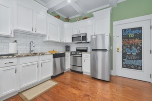 Fridge, microwave, oven, stovetop - Harbor View at the Colonial - Condo overlooking Black River, walking distance to beach and downtown (South Haven)