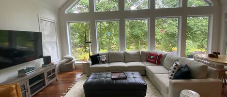 Smart TV, fireplace, DVD player, table tennis