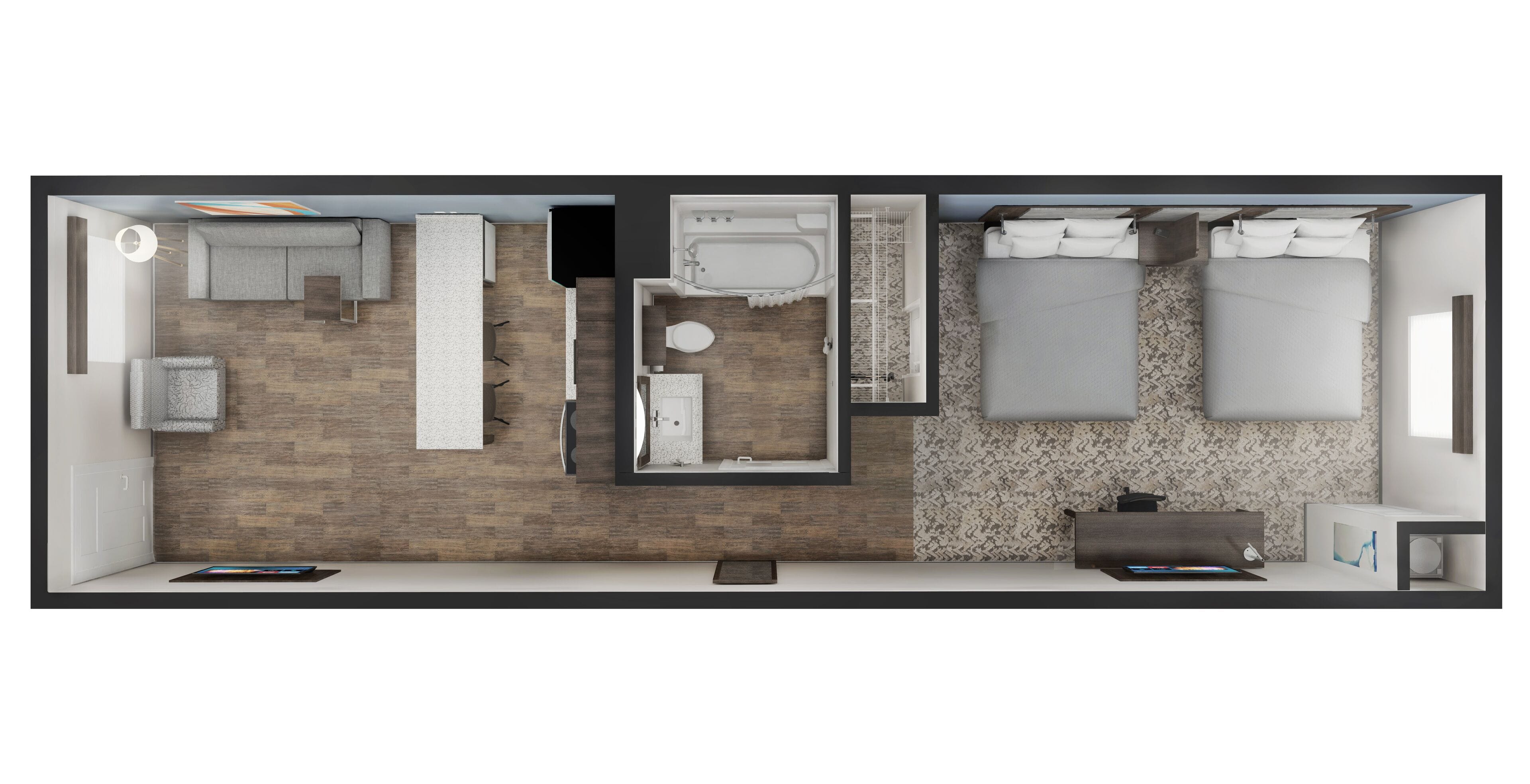 Combined shower/tub, hair dryer, towels, soap