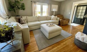 TV connectée, cheminée, livres, imprimantes