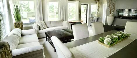 TV connectée, cheminée, livres, imprimantes