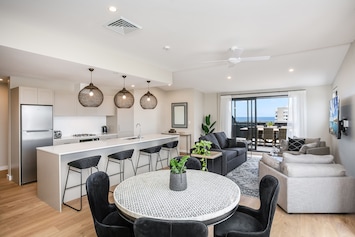 Large kitchen opens to the living and dining area