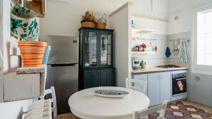 Apartment, 1 Queen Bed with Sofa bed, Balcony, City View | Private kitchen | Full-size fridge, microwave, oven, stovetop