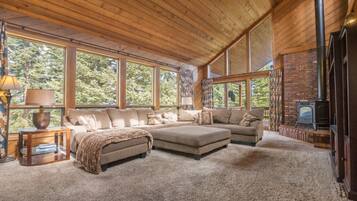 Smart TV, fireplace, video games, DVD player