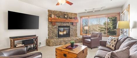 Smart TV, fireplace, DVD player