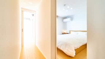 3 bedrooms, desk, blackout curtains, iron/ironing board