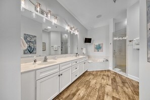 Combined shower/bathtub, hair dryer, towels - Overlooking the Seacrest Village. Pool and Beach access. (Seacrest Beach)