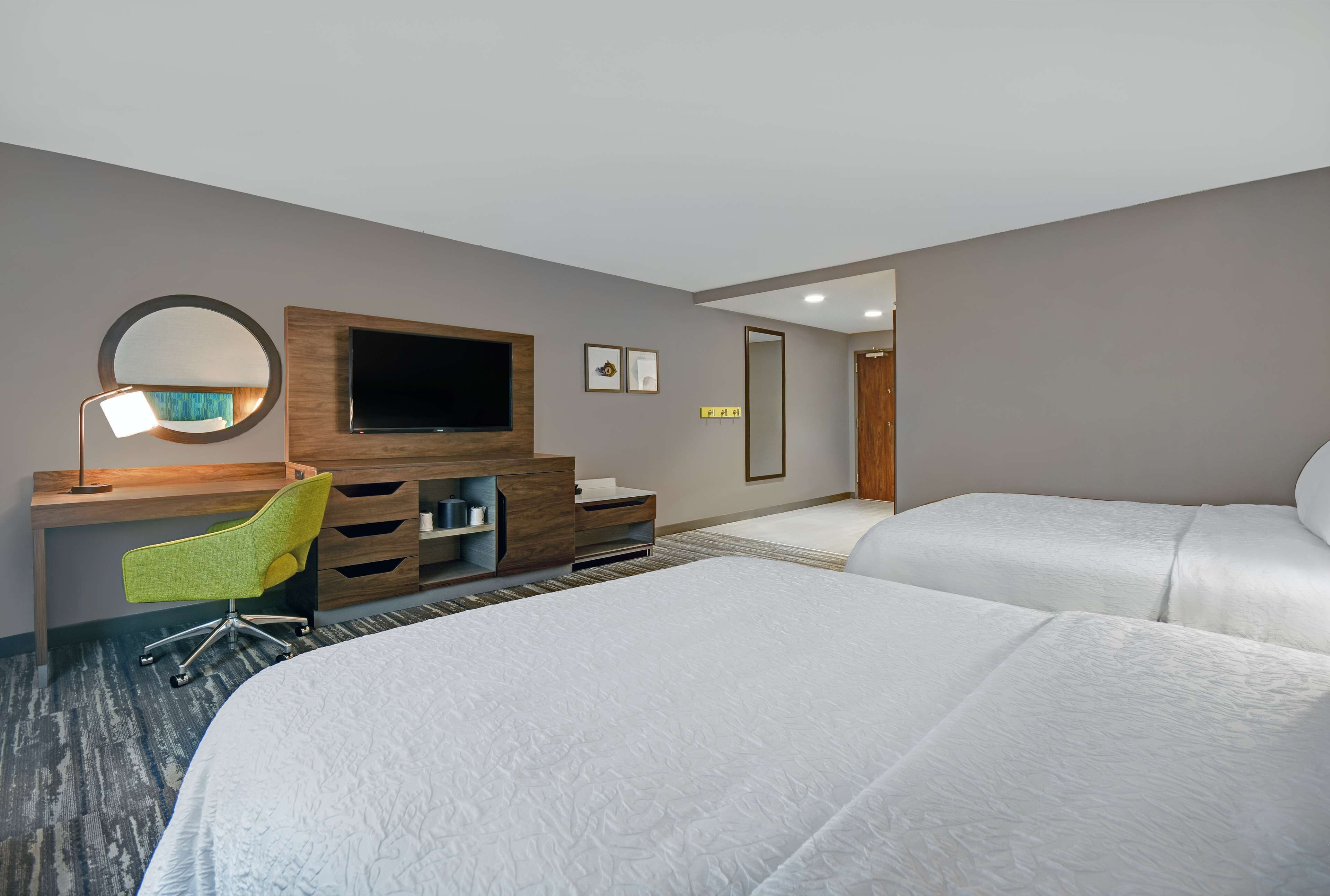 room, 2 queen beds, non smoking, refrigerator | desk, bed sheets