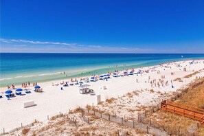 On the beach, sun-loungers, beach towels