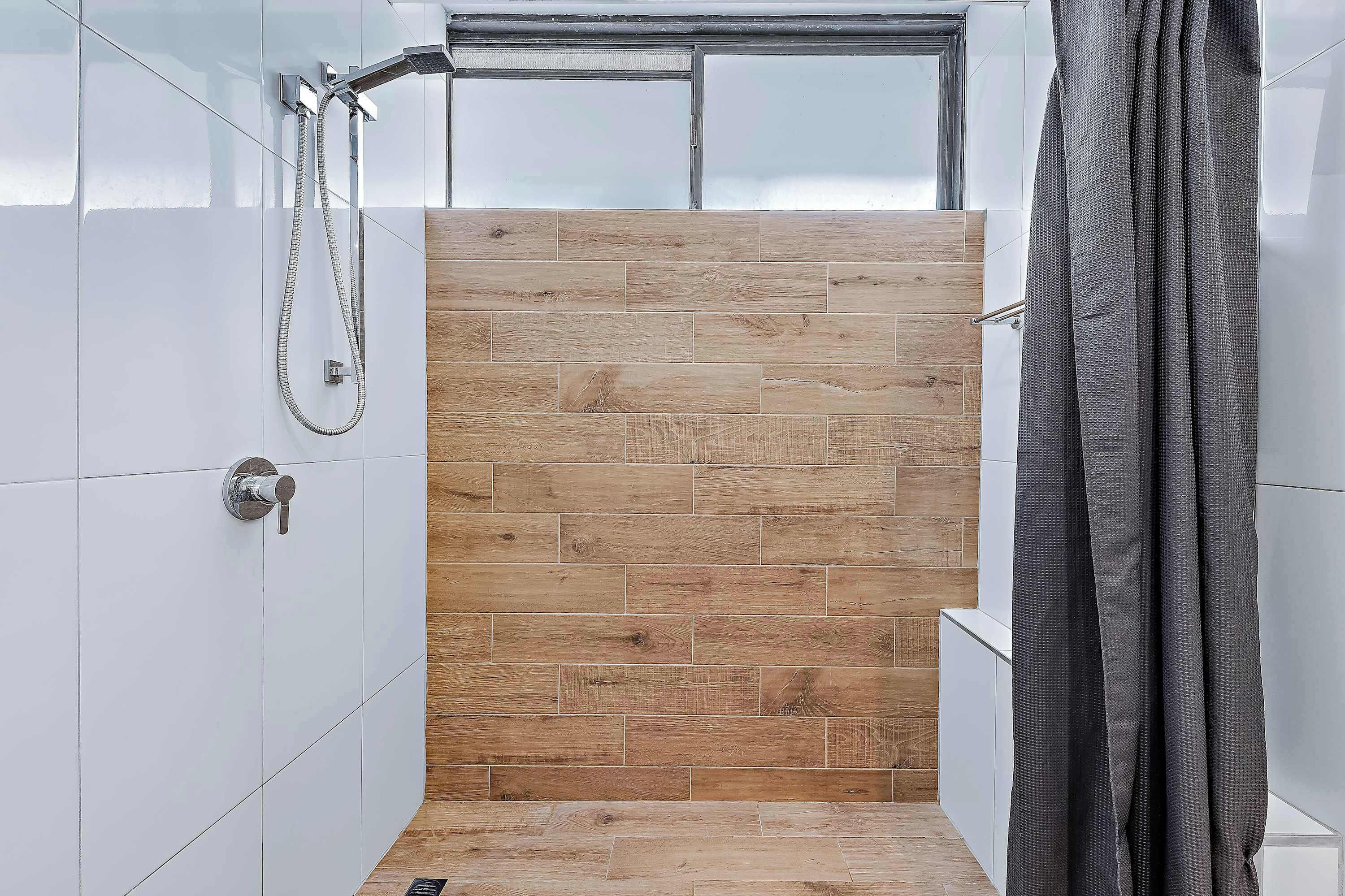 Shower, hair dryer, shampoo