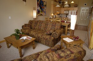 TV, fireplace, DVD player, stereo - Downtown Penthouse, Jetted Tub. Indigenous Artefacts (Canmore)